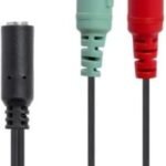 2B (CV498) Converter audio from smart phone 3.5 mm socket Female to two socket PC (Mic + Headphone) Male