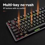 JERTECH JK510 - USB Mechanical Gaming Keyboard - 87 Keys Conflict Free Switches - Backlit - Ergonomic & Soft Touch Keys - Stylish and Ergonomic Design - Highest Quality - Black - Image 4